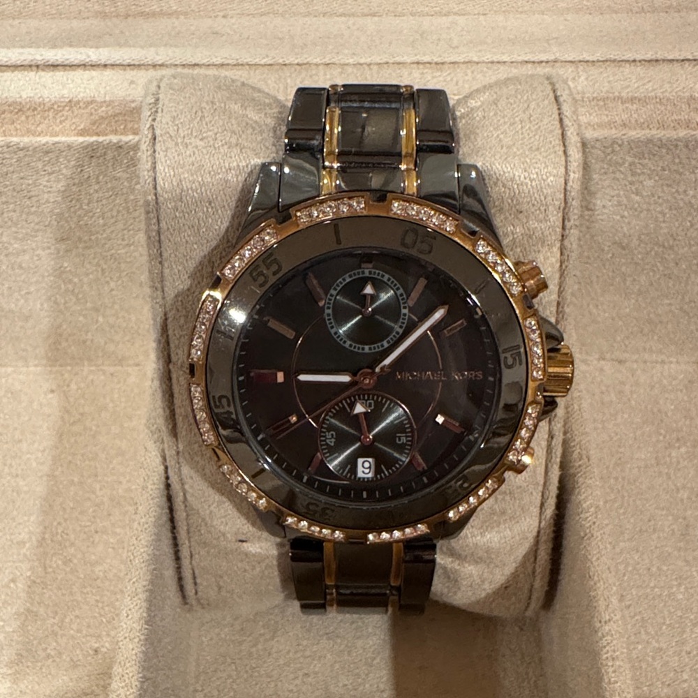 Michael Kors Black and Gold Chronograph Watch